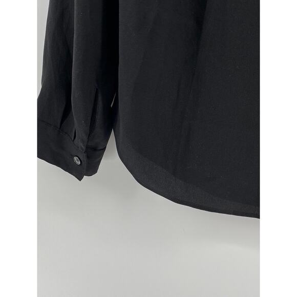 ANN TAYLOR Women's Black Solid Regular-Fit Button-Up Long Sleeve Top SZ M - Picture 8 of 12